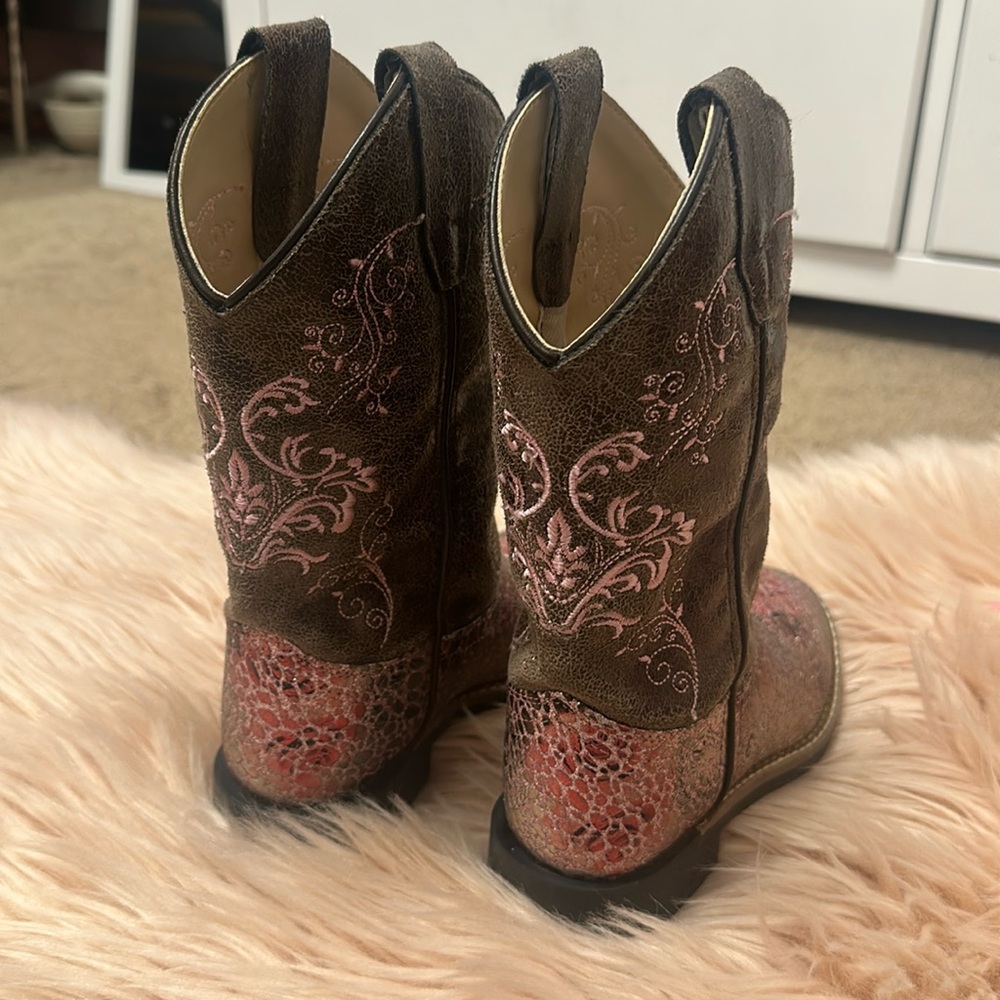 Cowgirl Little Girl Boots - Pink & Brown Sparkle